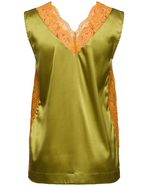 Dries Van Noten シェイクストレッチシルクサテントップ Green