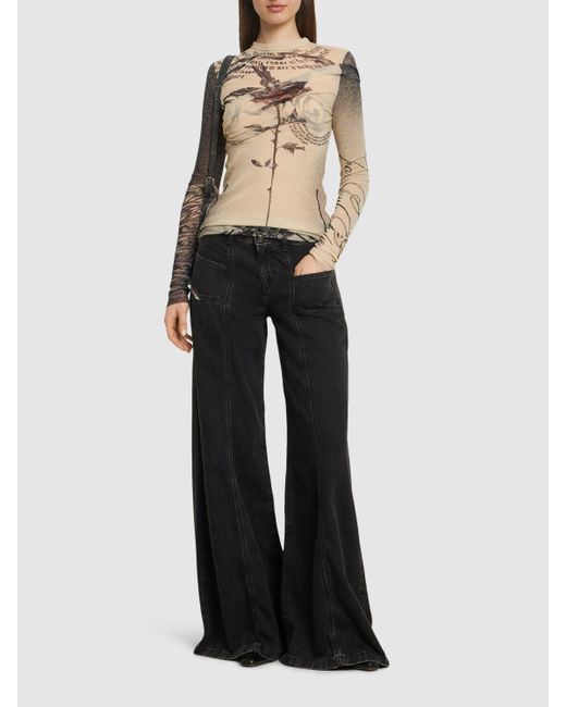 Jean Paul Gaultier Natural Mesh Printed Double Layer Top