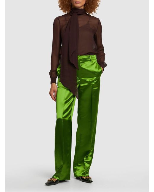 Pantalon droit en satin de viscose Tory Burch en coloris Green