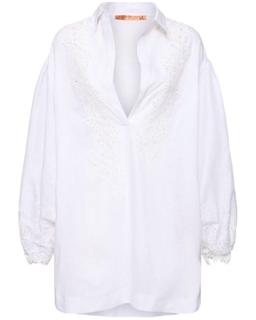 Ermanno Scervino Blue Leinenkaftan Mit Spitzendetails
