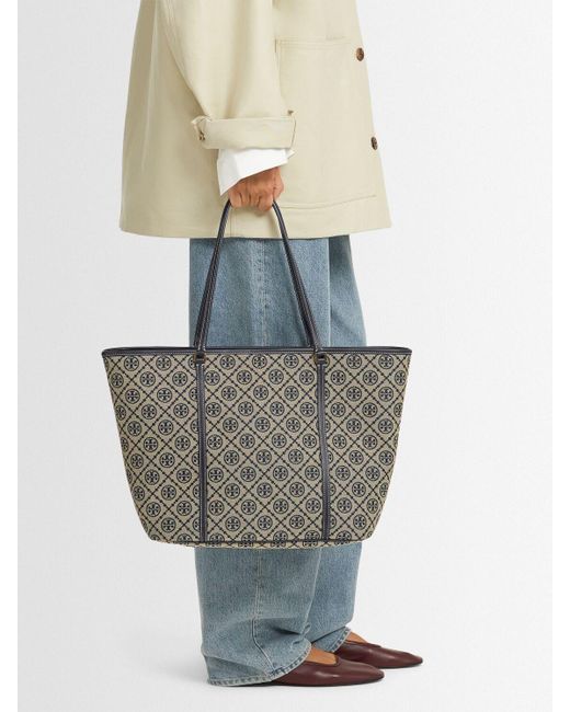 Tory Burch Gray Damen Canvas-Tote Mit T-Monogramm