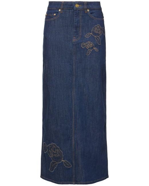 Falda maxi de denim de algodón Ganni de color Blue