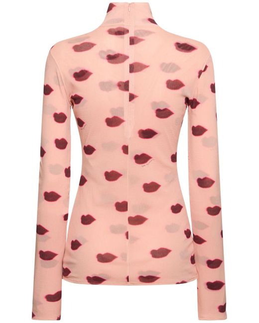 Stella McCartney Pink Lip Print Mesh Turtleneck