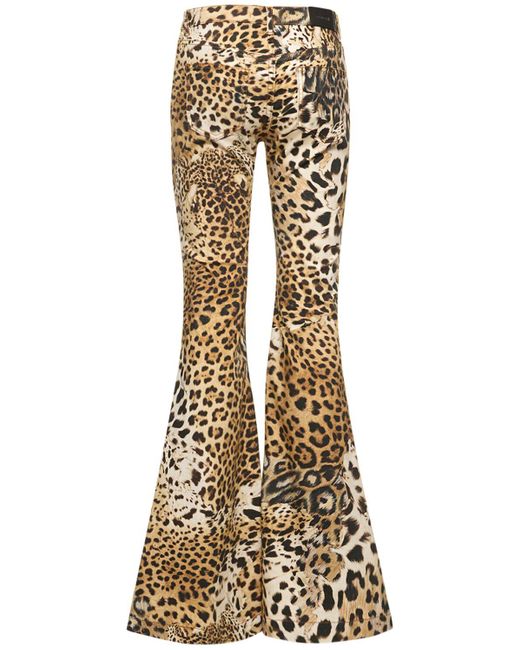 Pantaloni svasati vita media leopard di Roberto Cavalli in Metallic