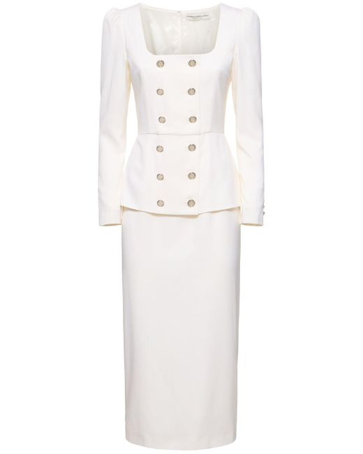Alessandra Rich White Doppelreihiges Kleid Aus Leichter Wolle
