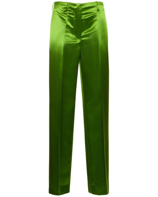 Pantalones rectos de satén de viscosa Tory Burch de color Green