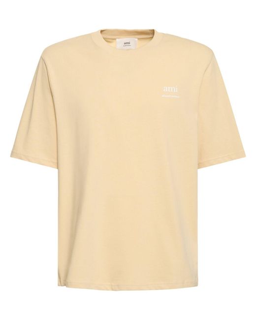 T-shirt boxy fit in cotone con logo di AMI in Natural da Uomo