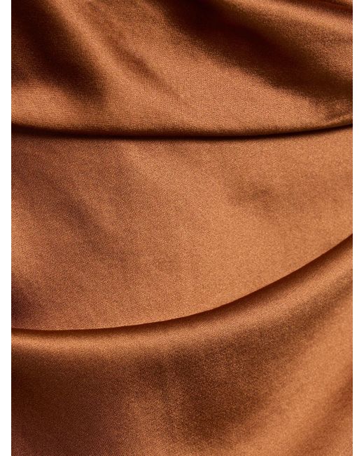 Christopher Esber Brown Cusco Draped Silk Satin Midi Skirt