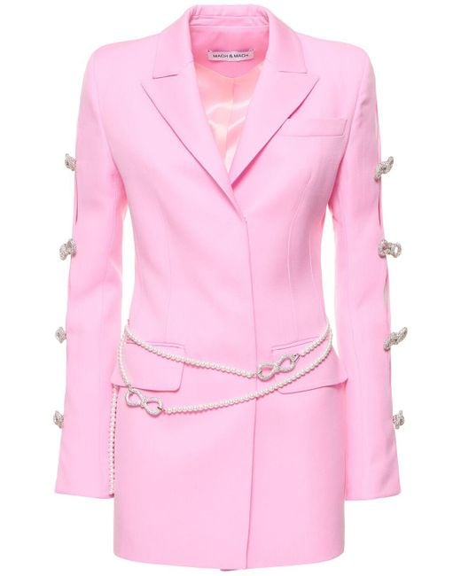 Mach & Mach Pink Embellished Wool Blazer Mini Dress