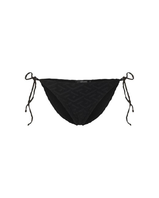 Versace Monogram Terry Cloth Bikini Bottoms in Black | Lyst