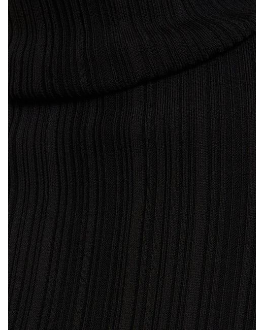 Mugler Black Plissé Rib Knit Turtleneck Midi Dress