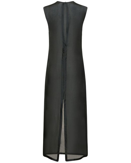 St. Agni Black Sheer Silk Gauze Sleeveless Midi Dress