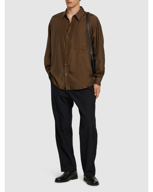 Lemaire Brown Loose Silk Twill Shirt for men