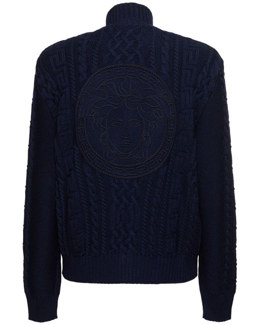 Suéter de lana bordado medusa Versace de hombre de color Blue