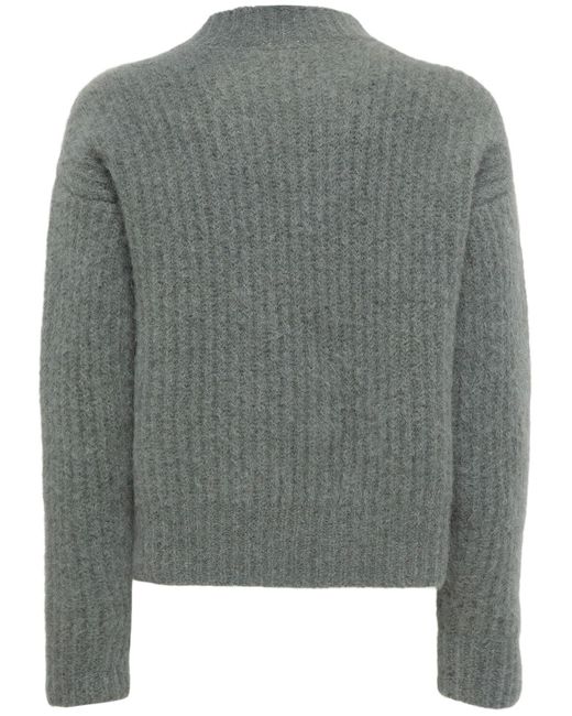 AMI Gray Ribbed Mohair Blend Crewneck Sweater for men