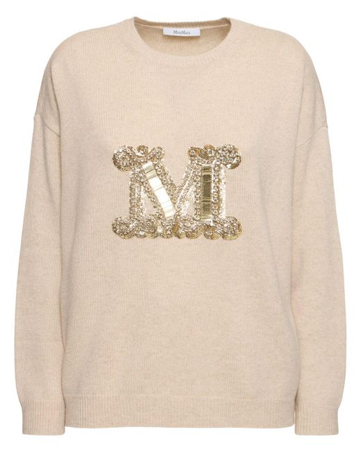 Max Mara Natural Vicolo Wool Knit Logo Sweater