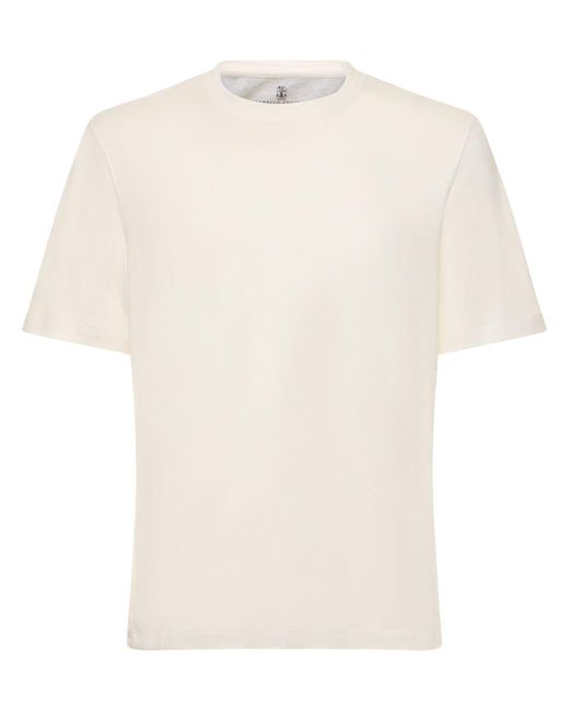 Brunello Cucinelli White Cotton & Linen Jersey Solid T-Shirt for men