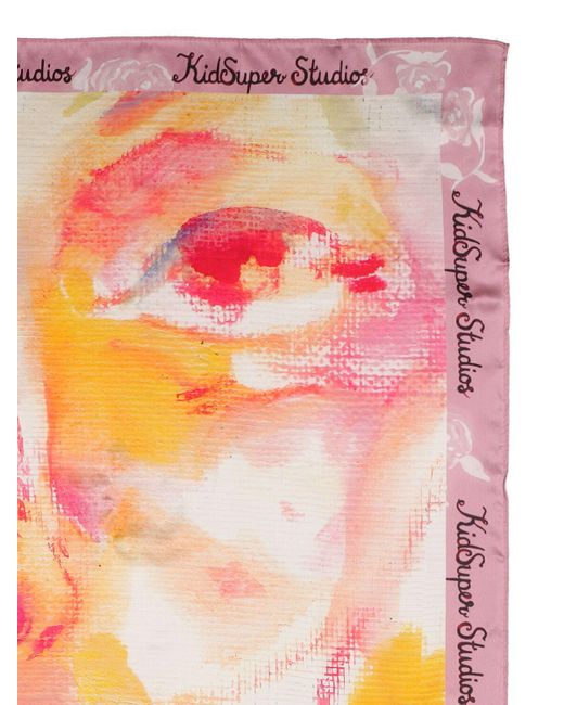 Kidsuper Pink Face Printed Silk Scarf for men