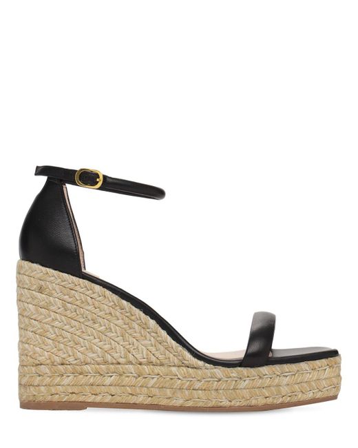 Stuart Weitzman 80mm Nudist Leather Espadrille Wedges in Black (Natural