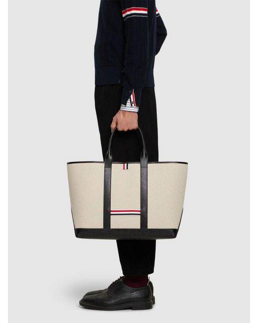 Thom Browne Natural Medium Cotton Tote Bag for men
