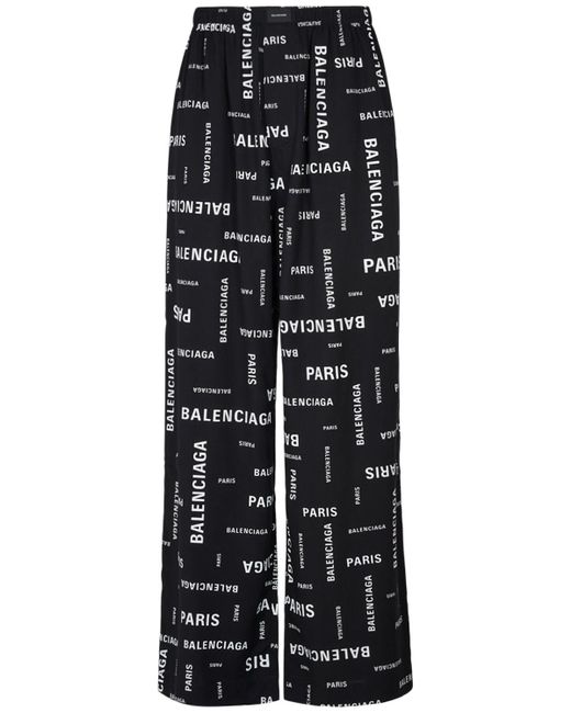 Balenciaga Black Paris Allover Viscose Poplin Pants for men