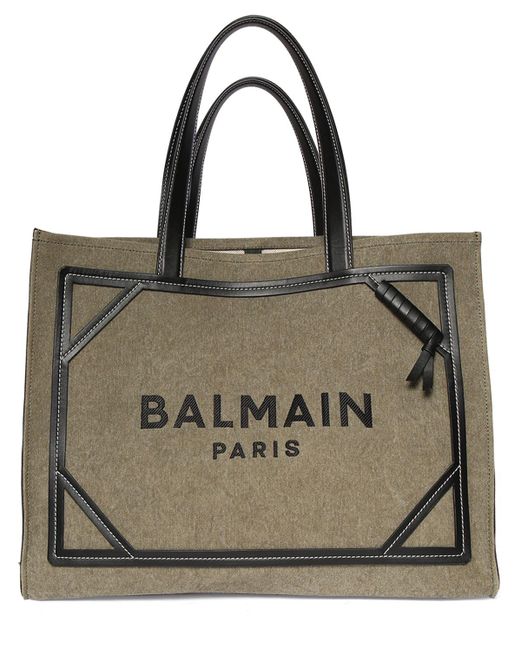 Balmain Metallic Medium B-army Canvas & Leather Tote Bag