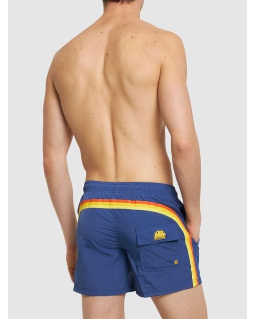 Sundek Blue Stretch Waist Crinkled Nylon Swim Shorts for men