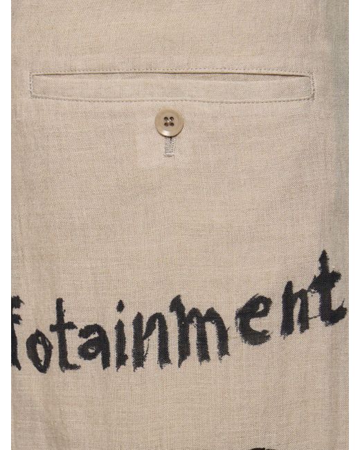 Pantaloni in lino stampato di Yohji Yamamoto in Natural da Uomo