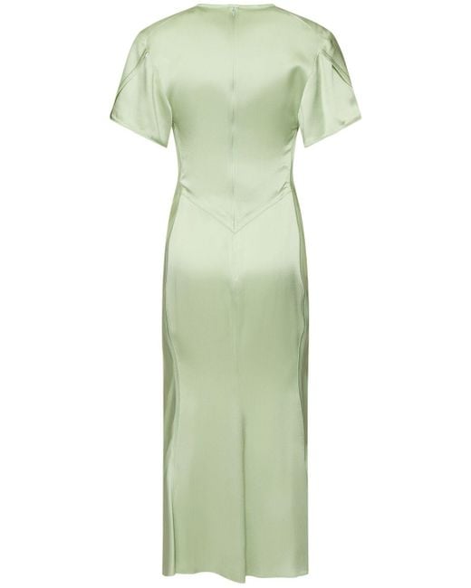 Mujer Vestido Midi De Satén De Crepé Fruncido Victoria Beckham de color Green