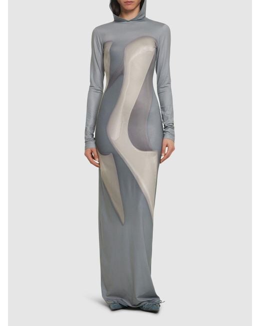Acne Gray Printed Jersey Hooded Long Dress