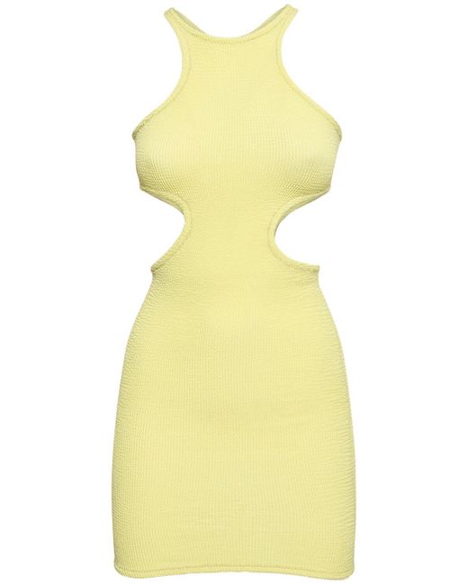 Reina Olga Yellow Ele Cut Out Crinkle Stretch Mini Dress