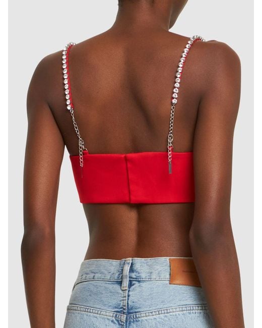 Area Embellished Heart-shaped Wool Crop Top in Red