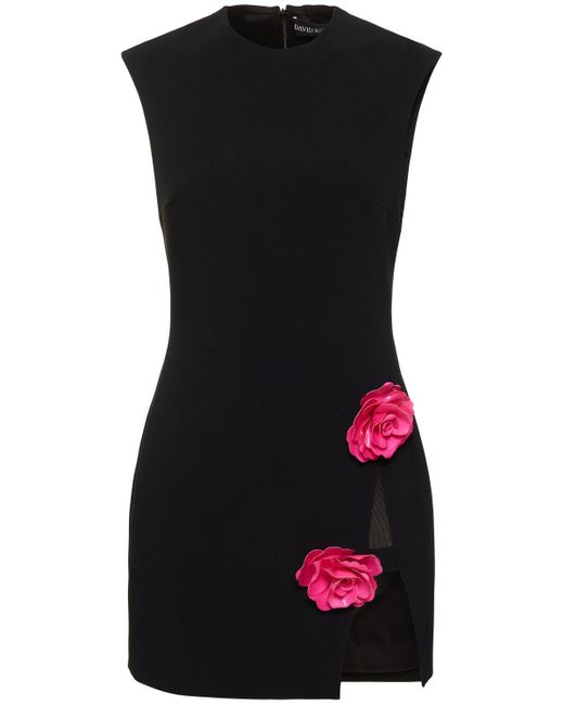 David Koma Black Embroidered Rose Sleeveless Mini Dress