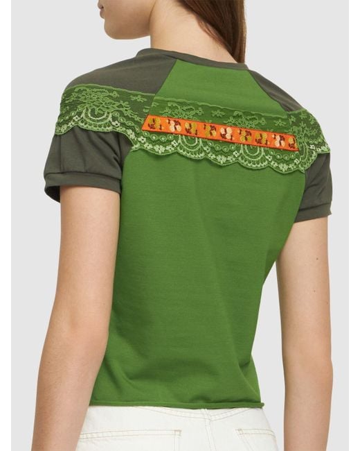 Cormio Green Raglan-t-shirt Aus Baumwolljersey Mit Spitze