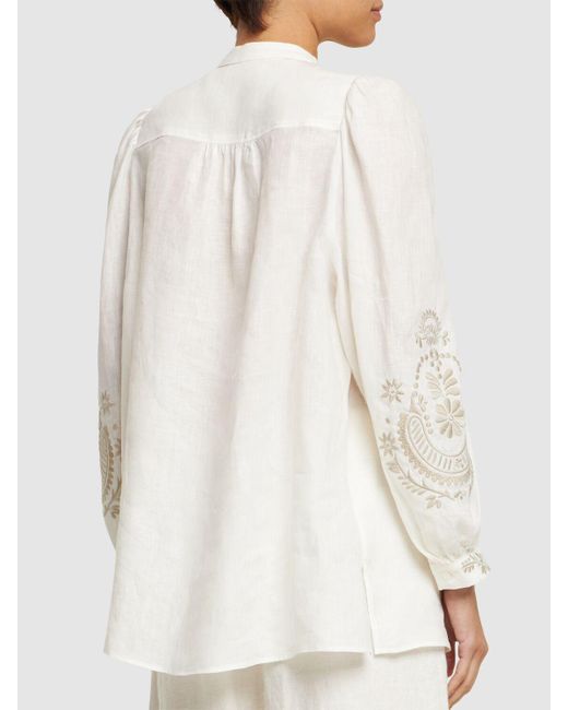 Camisa de lino con carnia bordado Weekend by Maxmara de color White