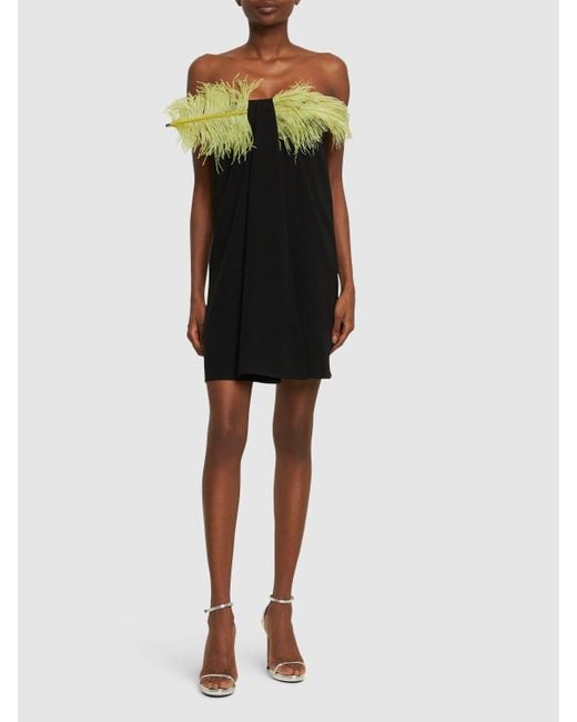 16Arlington Black Mirai Crepe Mini Dress W/feathers