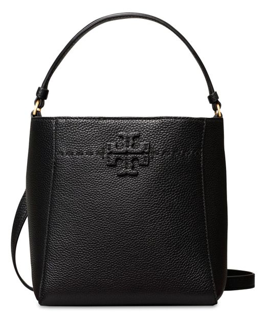 Tory Burch Small Mcgraw Leather Bucket Bag in Black | Lyst