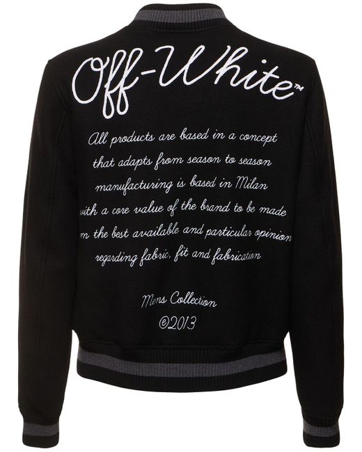 Off-White c/o Virgil Abloh Black Wool Blend Varsity Bomber Jacket for men