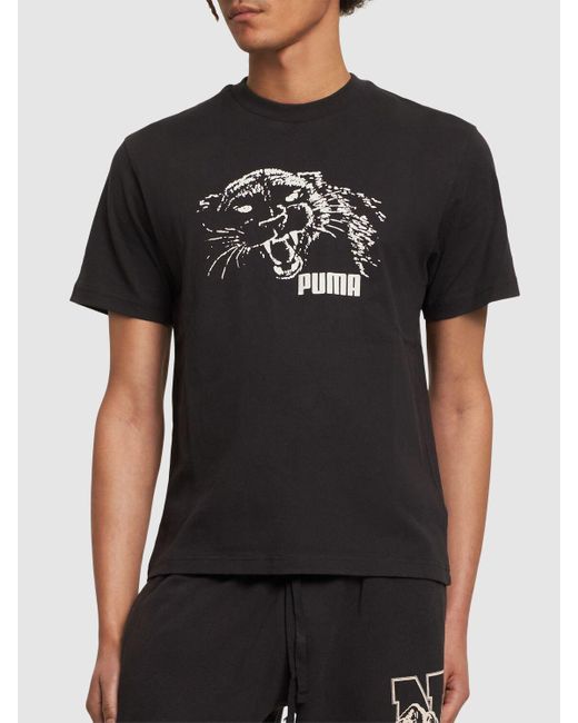 Camiseta de algodón estampado PUMA de hombre de color Black