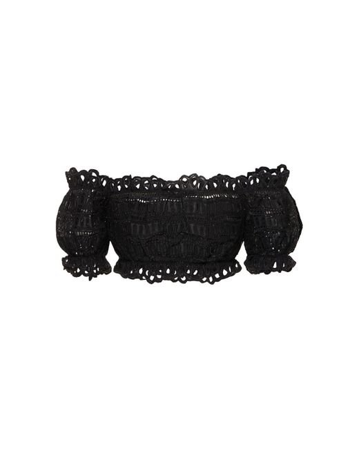 Femme Crop Top À Col Bardot En Coton Mélangé Ermanno Scervino en coloris Black