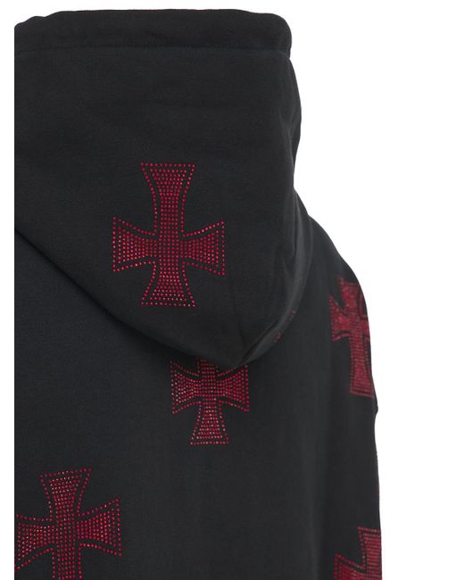 Unknown Black Crystal Cross Cotton Zip-up Hoodie for men