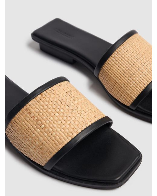 Sandalias planas de piel y rafia 10mm Bembien de color Black