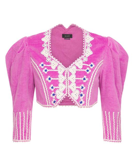 Isabel Marant Pink Cidela Embroidered Velvet Crop Jacket