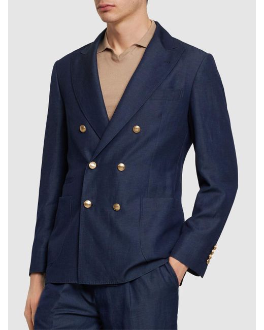 Brunello Cucinelli Blue Wool & Linen Effect Suit for men