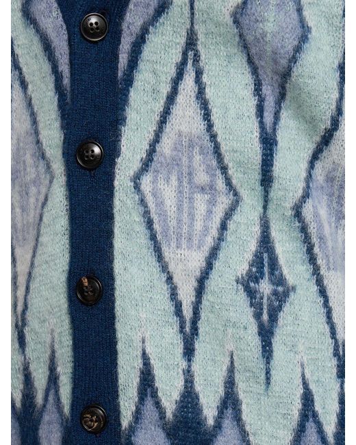 Amiri Blue Argyle Mohair Blend Knit Cardigan for men