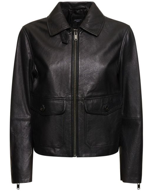 Weekend by Maxmara Black Aller Zip-up Leather Jacket