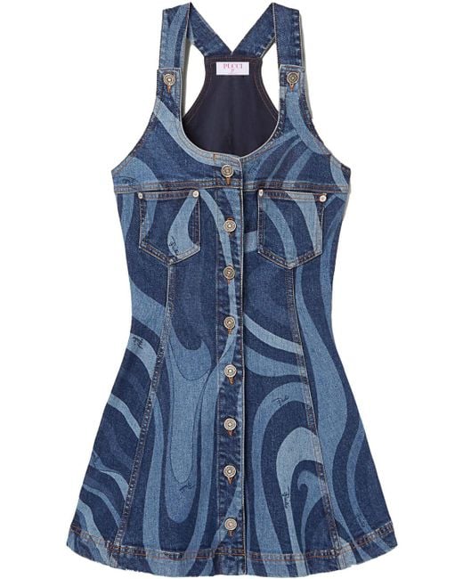 Emilio Pucci Blue Marmo-Printed Denim Minidress