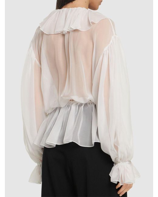 Dolce & Gabbana White Ruffled Silk Shirt