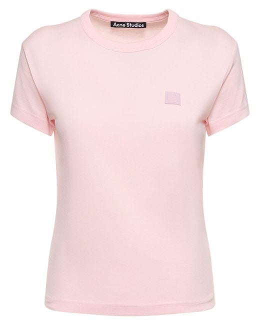 Camiseta de jersey de algodón con logo Acne de color Pink