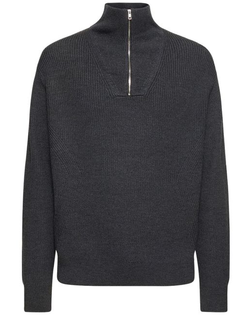Suéter de punto de lana con media cremallera Theory de hombre de color Black